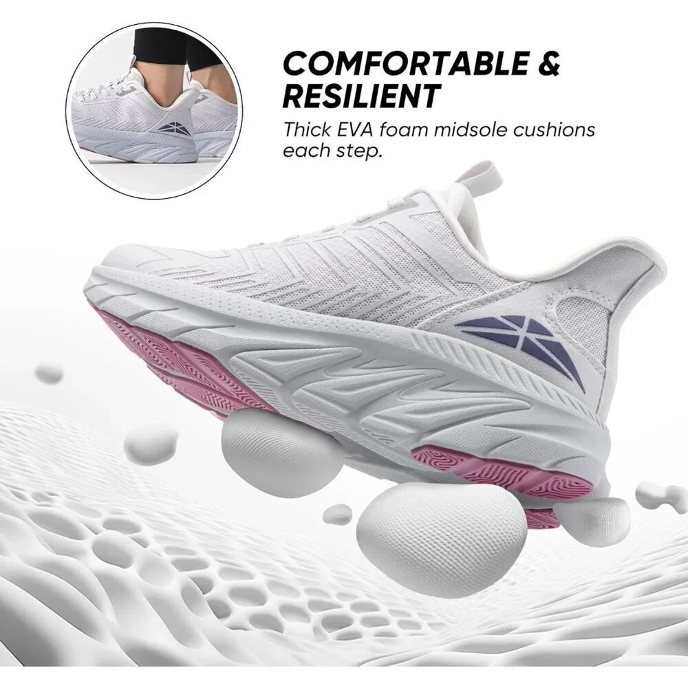 Women's Light Grey Purple Walking Shoes Comfort Breathable Non-Slip Gym Sneaker
